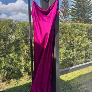 Express Satin Slip Dress in Fuchsia Pink